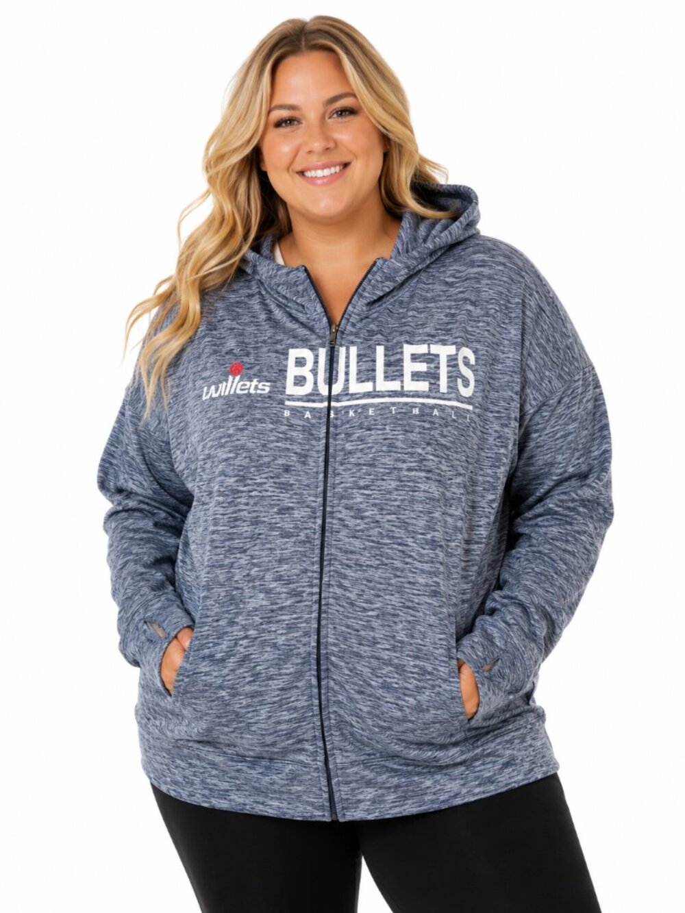 Washington Bullets Womens Hoodie Size XXL 2XL Heather Blue Zip Front Jacket GIII